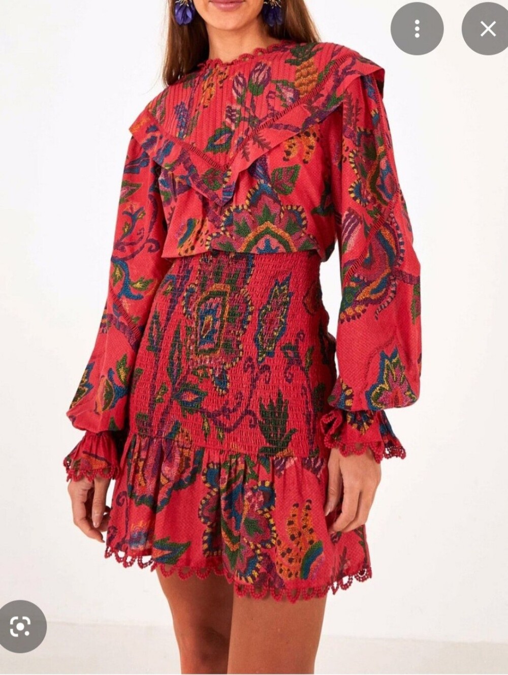 FARM Rio Coral Floral Smocked Midi Dress